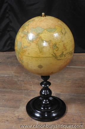 Anglais antique du monde Globe Acajou base Globes