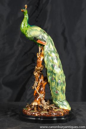 Anglais majolique Porcelaine Peacock oiseaux Figurine Statue Poterie