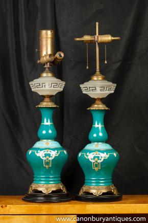 Antique Français Nouveau lampes de table en porcelaine couper le verre Lumières 1910