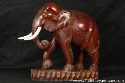 Antique Mahogany bois sculpté Elephant RESSORT Art