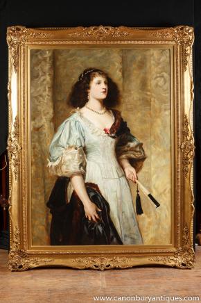 Antique Peinture à l'huile victorienne Lady duchesse Portrait 1860