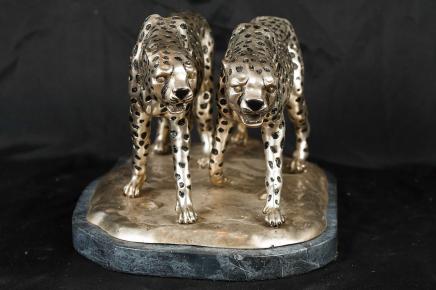 Argent Bronze Statue Cheetah Cat Cheetahs Déco casting