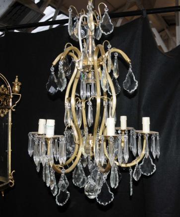 Art Nouveau français Lustre doré au mercure Lampe Cut Cristal