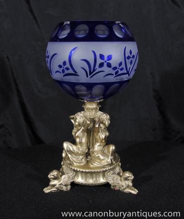 Art Nouveau français bol en verre Vase Dish Ormolu Maiden
