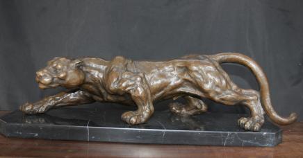 Bronze français casting à l'affût Panther Cat Leopard