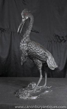 Bronze japonais Stork Statue coulée Oriental Bird Figurine
