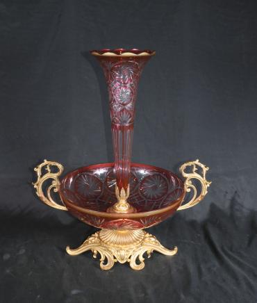 Couper verre Empire épergne Centrepiece Bowl Vase doré au mercure