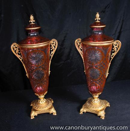 Cristal paire Empire français Amphora Vases Urnes