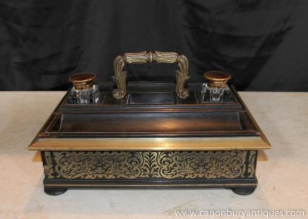 Français Antique Boulle incrustation Encrier bureau Set 1840