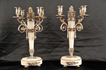 Français Empire Argent Plate Candélabres Chandeliers