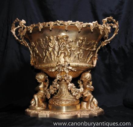 Français Louis XV doré au mercure Centrepiece Soupière vaisselle Bowl Chérubin Planteur