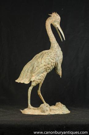 Grand Bronze japonais Stork Statue Oiseaux Jardin Art