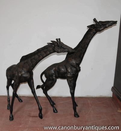 Grande Paire Bronze Girafes Girafe Statue animale Jardin Art