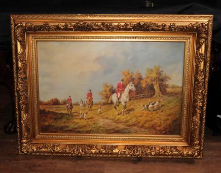 Huile Signé Peinture anglais Hunt Scène Chasse à courre paysage rural Art G. Roy