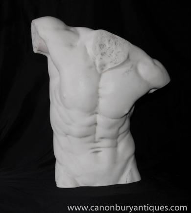 Italienne Statue de pierre nue Torse d'homme Sculpture