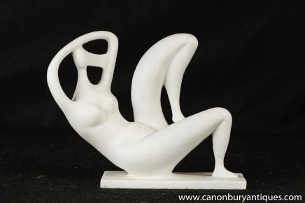 Marbre blanc sculpté Art Abstrait Femme nue Statue Figurine