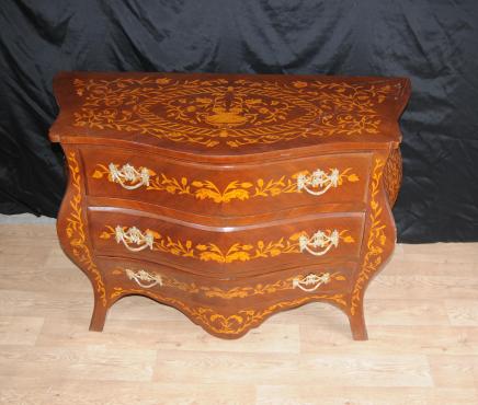 Néerlandais Marquery Bombe Commode Commode tiroirs Inlay Cabinet