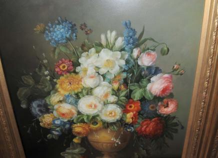 Néerlandais morte Huile Peinture Floral Frame Vases doré