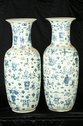Paire 3ft Nankin chinois poterie urnes en céramique architecturale
