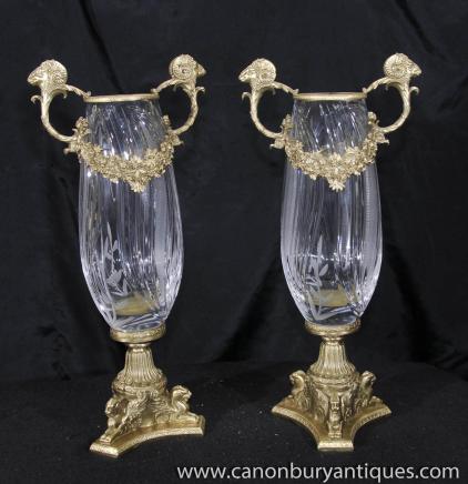 Paire Empire Cut verre doré au mercure Vases Urnes