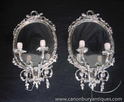 Paire Louis XV plaqué argent Miroir Lustre Girandole