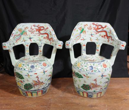 Paire Qianlong porcelaine chinoise Chaises Sièges Poterie Céramique