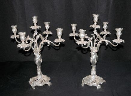 Paire Silver Plate victorienne Rococo Candélabres Bougies