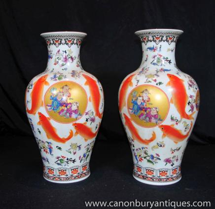 Paire chinois Kangxi en porcelaine Urnes Chine Poterie