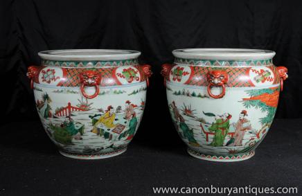 Paire chinois Qianlong Poterie Pots Porcelaine Urnes