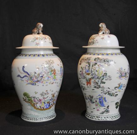 Paire chinois Wusai Shunzi Porcelaine Ginger Pots Poterie Vases