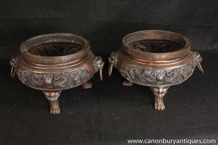 Paire chinoise du Tibet Temple Urnes Pots Pots Interiors