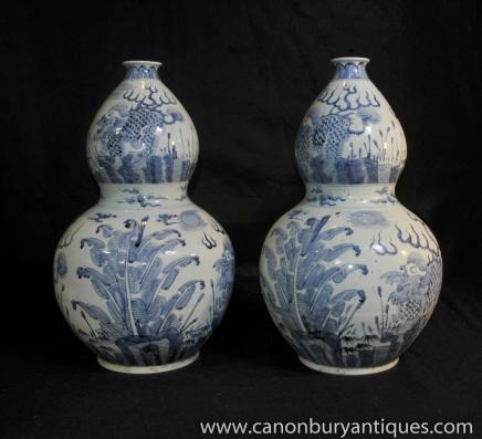 Paire de Nankin vases en porcelaine bleu et blanc poterie chinoise Peintes