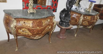 Paire français Louis XV Bombe Commodes Commode tiroirs Inlay