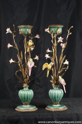 Paire française Nouveau Oiseau tropical Candélabres Candle Sticks Ormolu