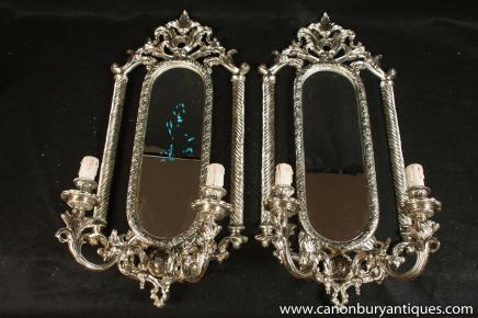 Paire française plaqué argent Mirror Mirror Girandoles Candelabra