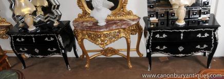 Paire noir laque français Bombe Commodes Commode tiroirs