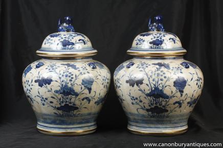 Paire porcelaine bleue et blanche à couvercle Urnes Kangxi poterie chinoise