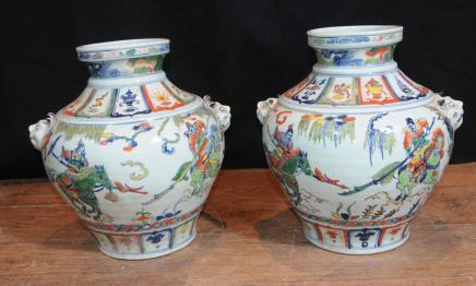 Paire porcelaine chinoise Qing Poterie Pots Vases Pots Urnes