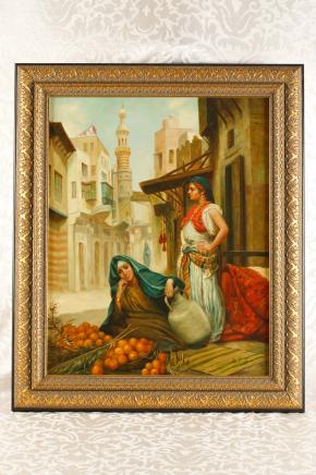 Peinture à l'huile allemand arabe Casbah Femme Portrait Porcelaine Plaque KPM