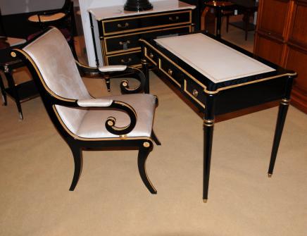 Regency Black Lacquer Ecritoire président Set