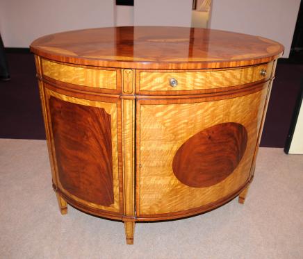 Satinwood Regency Cabinet Half Round Marqueterie Inlay Buffet