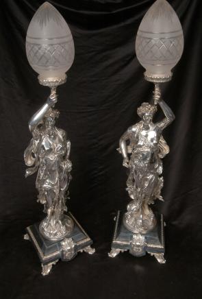 Silver Plate Gregoire Bronze Lampes torchères Signée