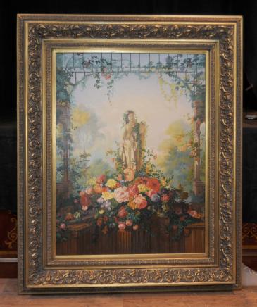 Victorienne Peinture à l'huile Portrait de jeune fille Floral Scènes Jardin Anglais
