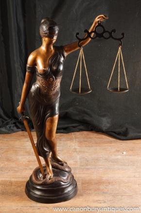 XL français Statue en bronze Lady Justice Scales Figurine Serpent