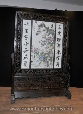 Antique main de Division de l'écran chinoise en porcelaine peinte Plaque