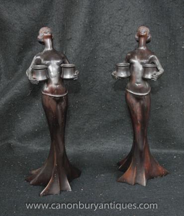 Paire français Bronze Art Nouveau Femme Candélabres Figurine Bougies