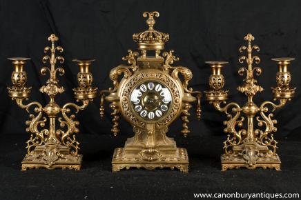 Antique rococo français horloge Garniture Empire Candélabres