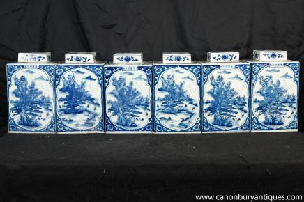 Réglez Ming Bleu Blanc Porcleain thé Cannisters Urnes Vases