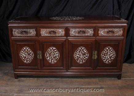 Grand Antique Damasquin Buffet Cabinet Rosewood Nacre Inlay Damas