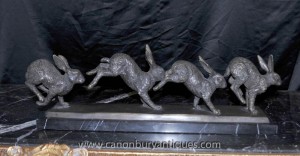 Anglais Bronze Les Lapins cours Statue Lapin Castings